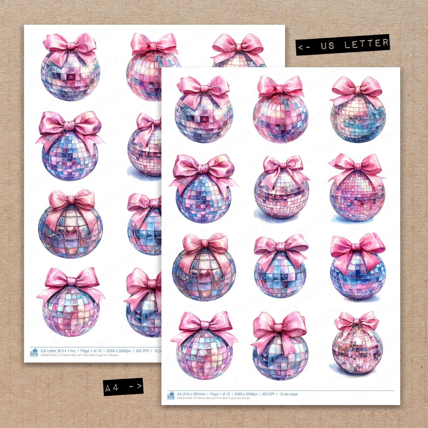 Mirror Ball with Pink Bow Fussy Cut Sheets (DDD010449)