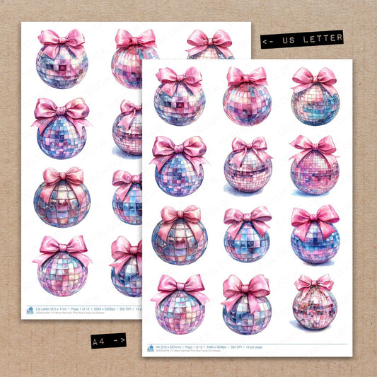 Mirror Ball with Pink Bow Fussy Cut Sheets (DDD010449)