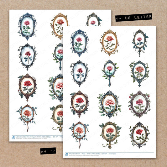 DDD010450_FC Mirror with Rose Reflection Fussy Cut Sheets