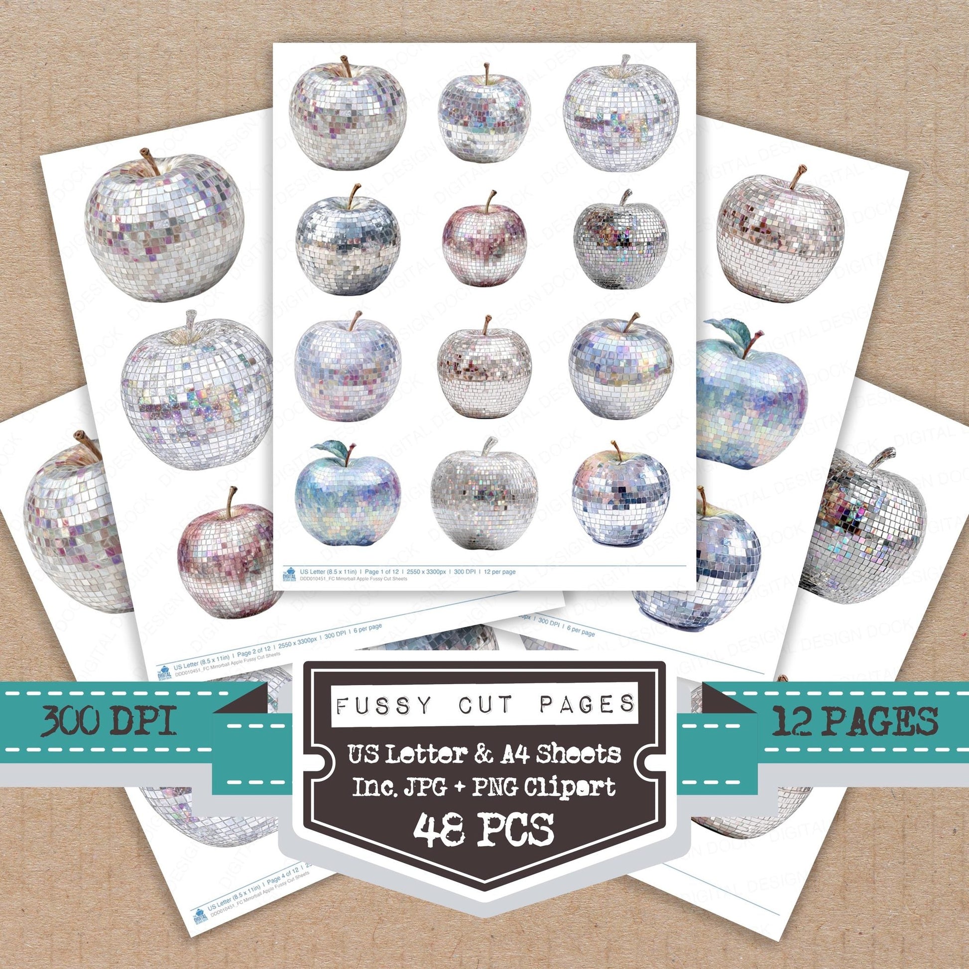 DDD010451_FC Mirrorball Apple Fussy Cut Sheets