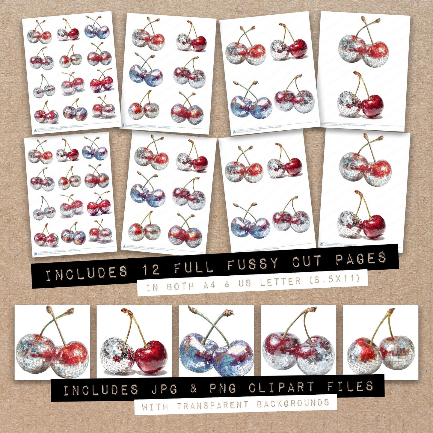 Mirrorball Cherries Fussy Cut Sheets (DDD010452)