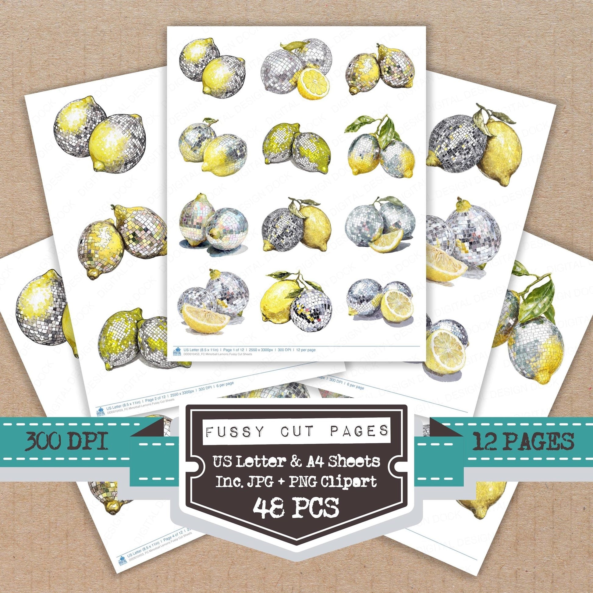 DDD010453_FC Mirrorball Lemons Fussy Cut Sheets