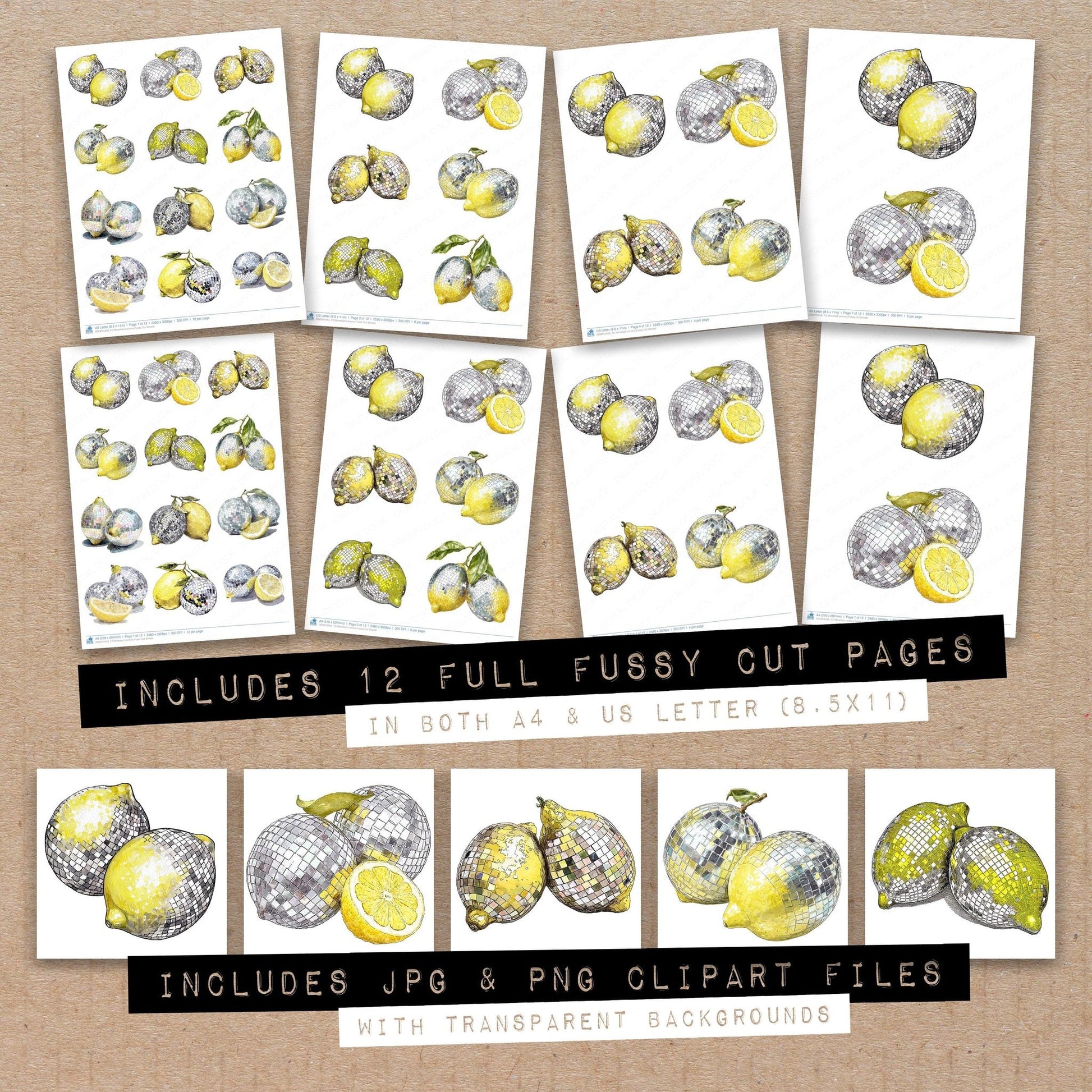 DDD010453_FC Mirrorball Lemons Fussy Cut Sheets