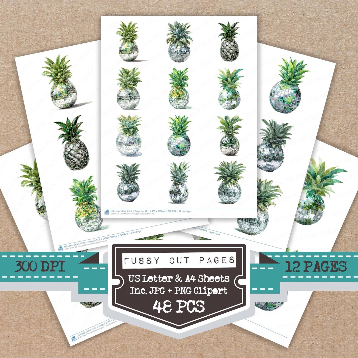 DDD010454_FC Mirrorball Pineapple Fussy Cut Sheets