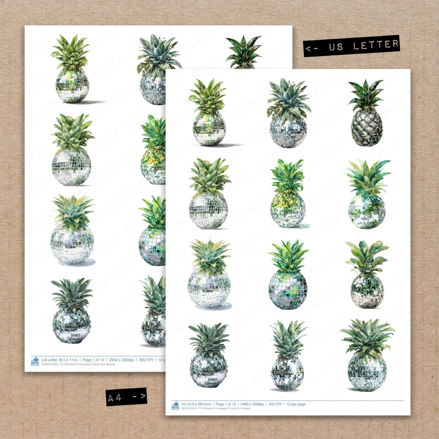 DDD010454_FC Mirrorball Pineapple Fussy Cut Sheets