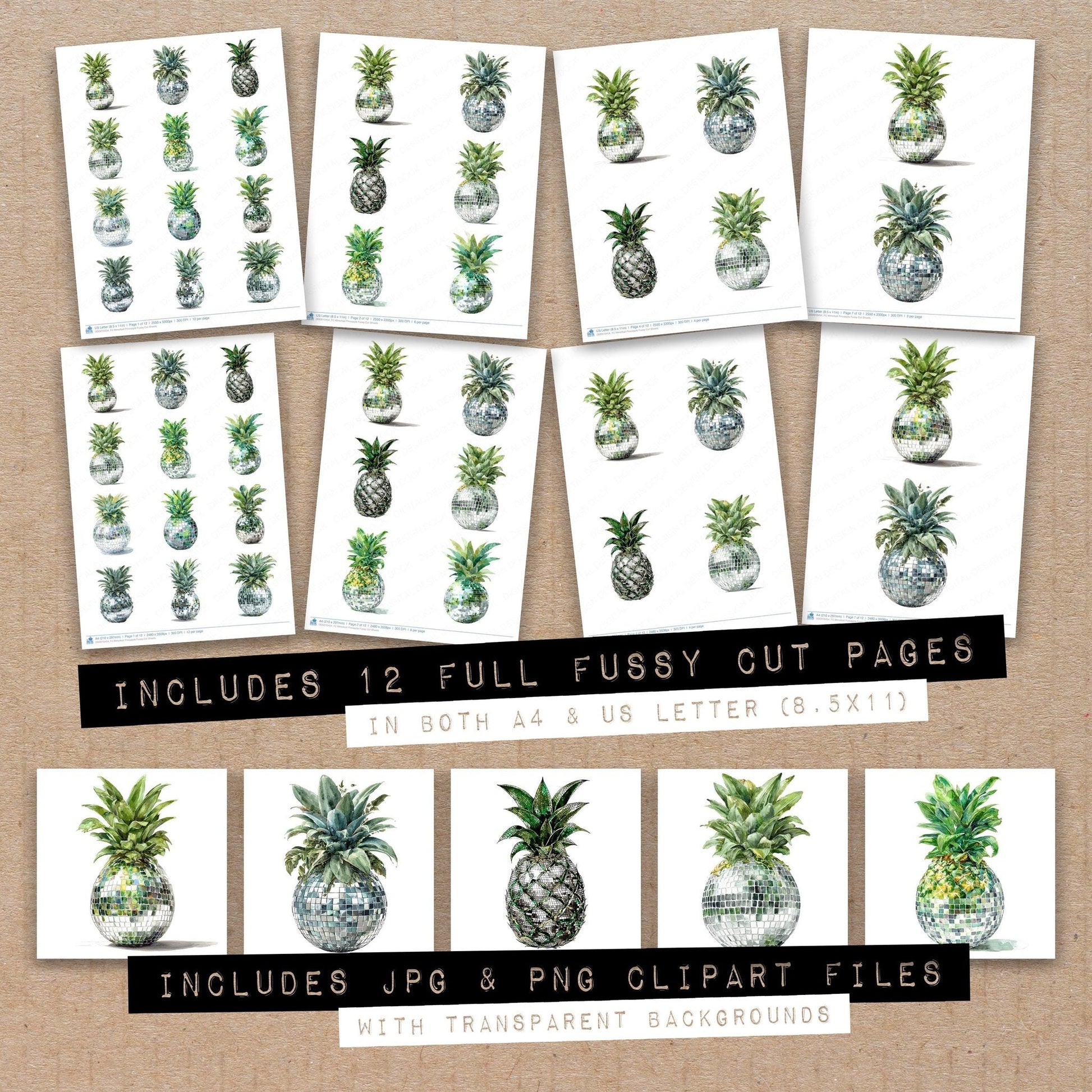 DDD010454_FC Mirrorball Pineapple Fussy Cut Sheets