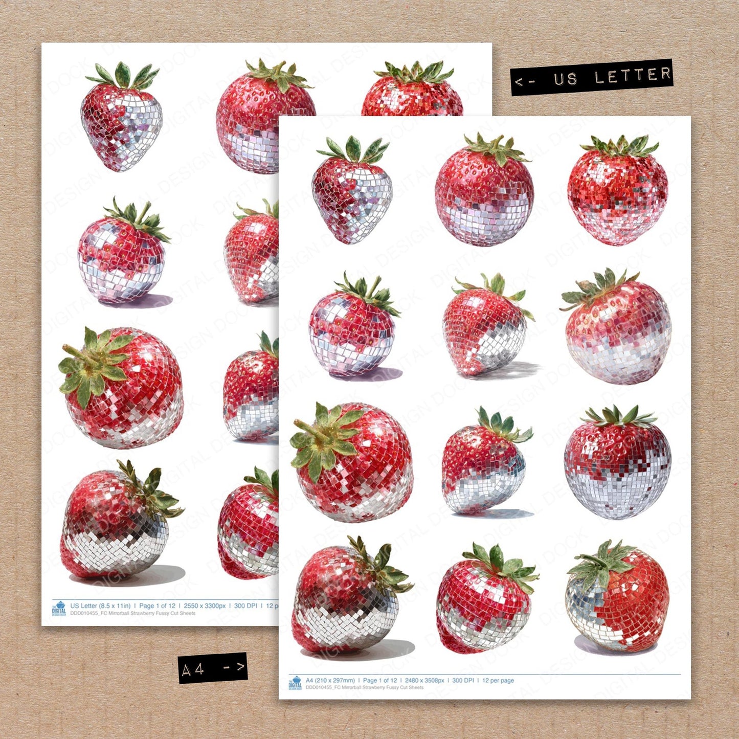 Mirrorball Strawberry Fussy Cut Sheets (DDD010455)