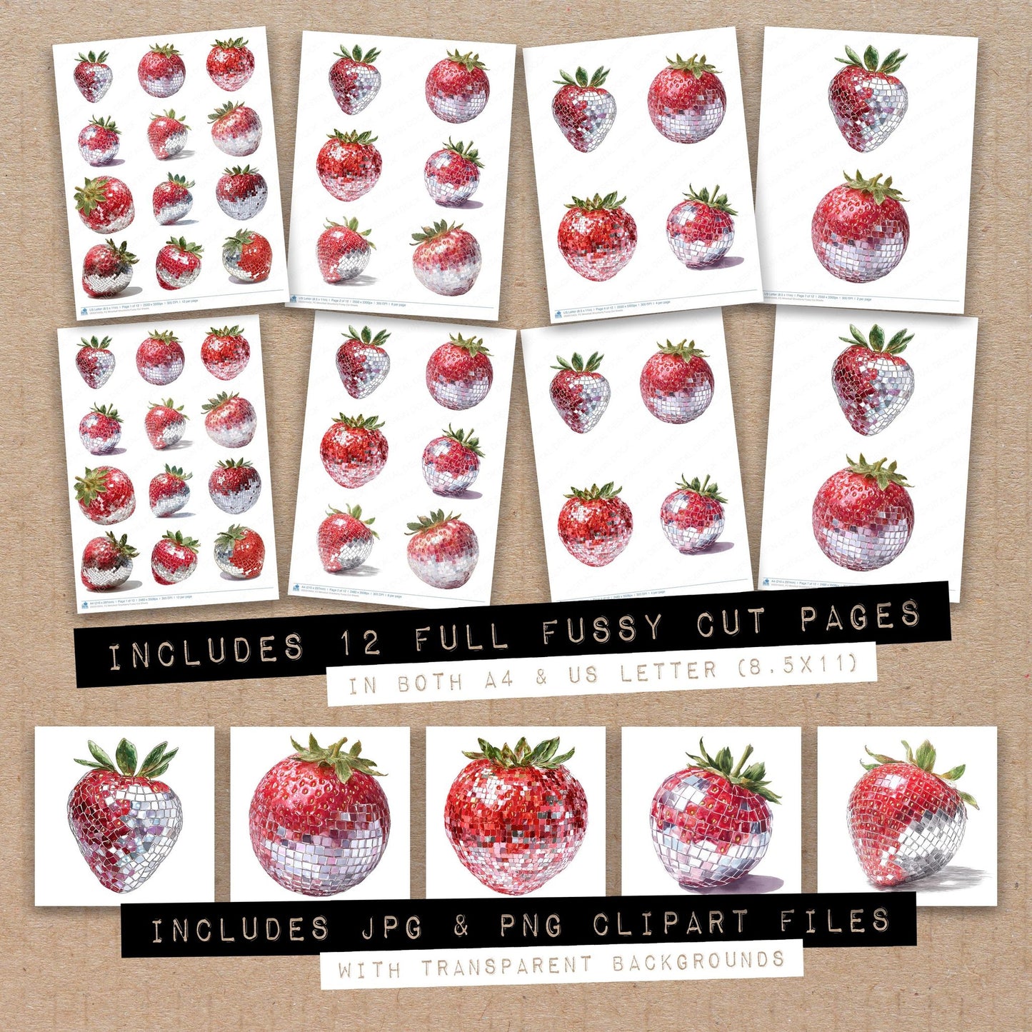 Mirrorball Strawberry Fussy Cut Sheets (DDD010455)
