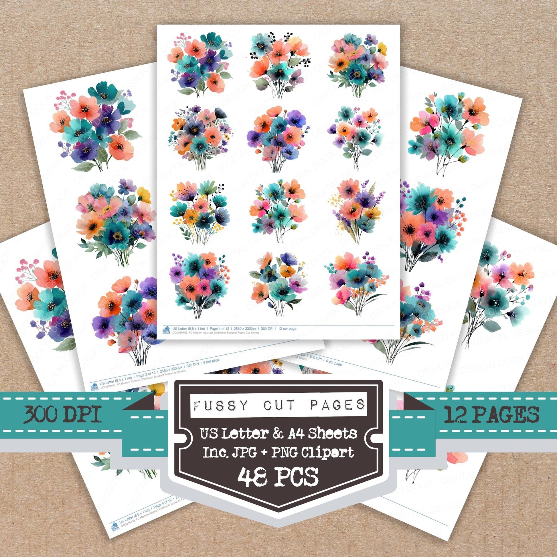 DDD010456_FC Modern Abstract Wildflower Bouquet Fussy Cut Sheets