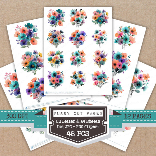 DDD010456_FC Modern Abstract Wildflower Bouquet Fussy Cut Sheets