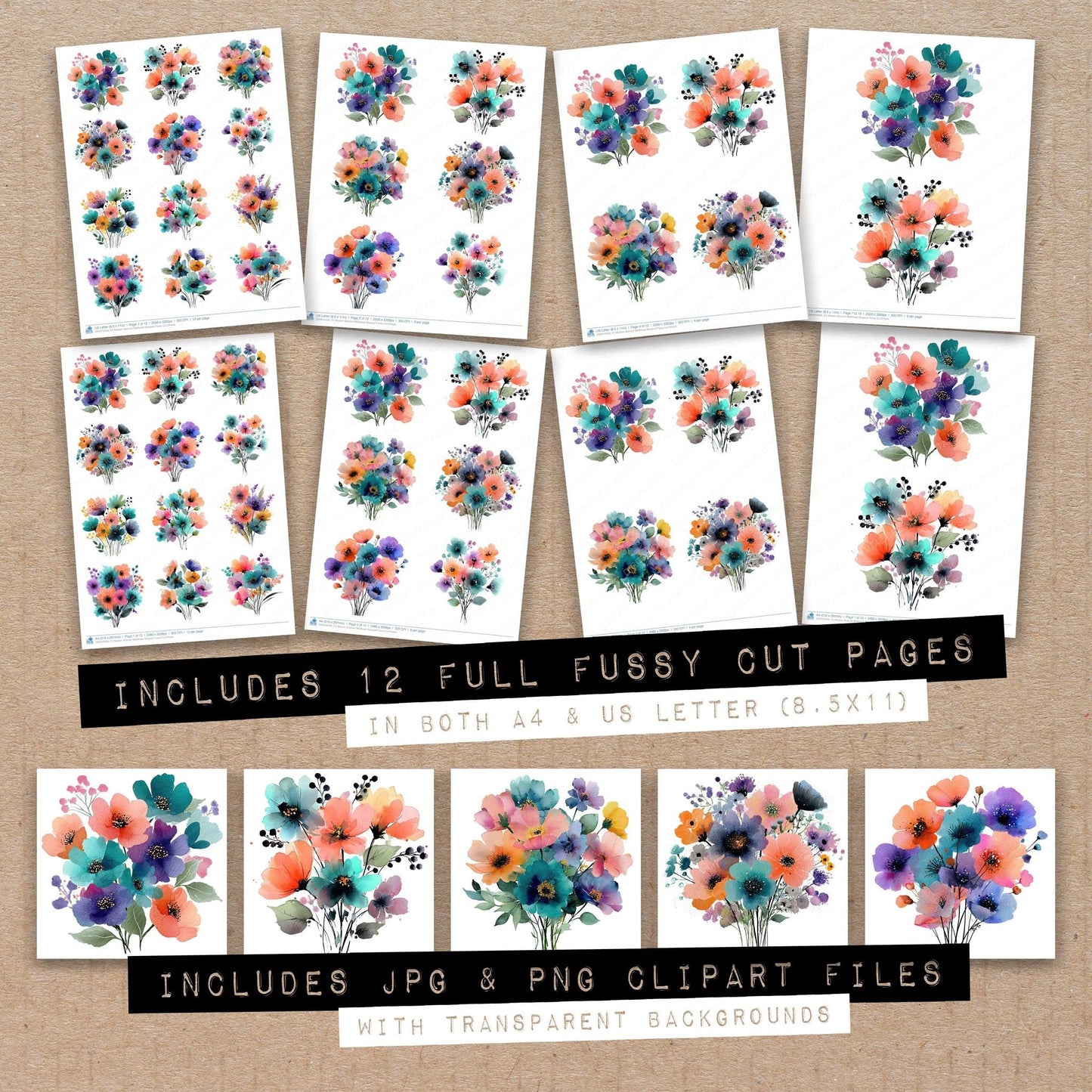 DDD010456_FC Modern Abstract Wildflower Bouquet Fussy Cut Sheets