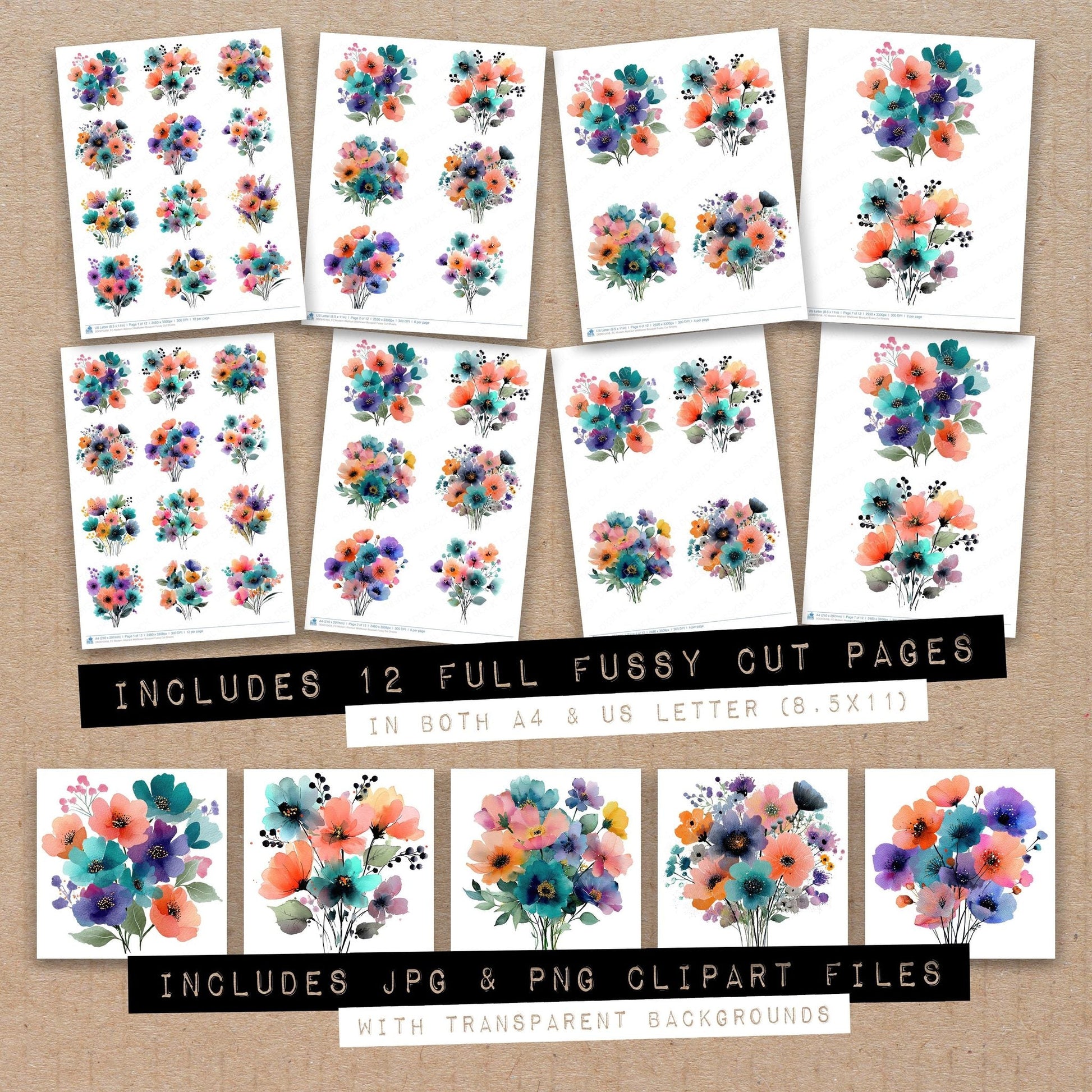 DDD010456_FC Modern Abstract Wildflower Bouquet Fussy Cut Sheets