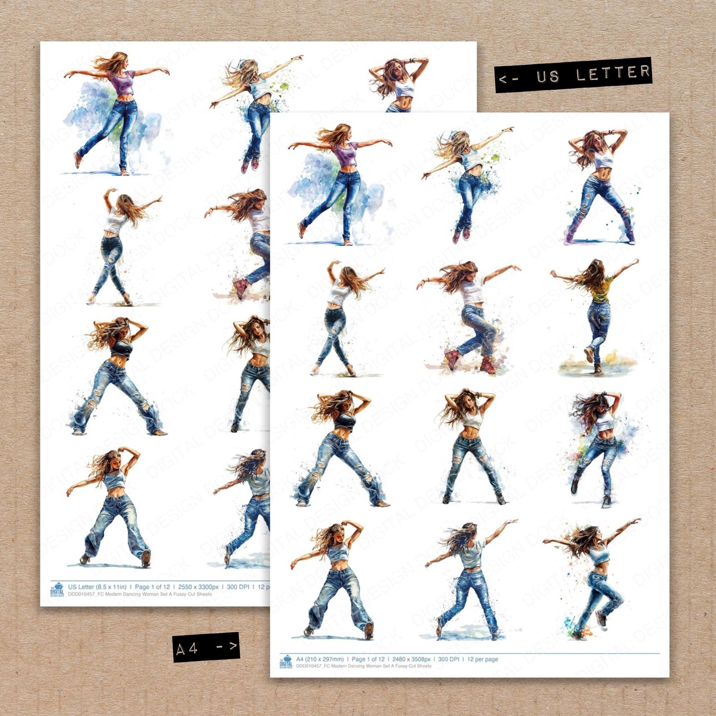 DDD010457_FC Modern Dancing Woman Set A Fussy Cut Sheets
