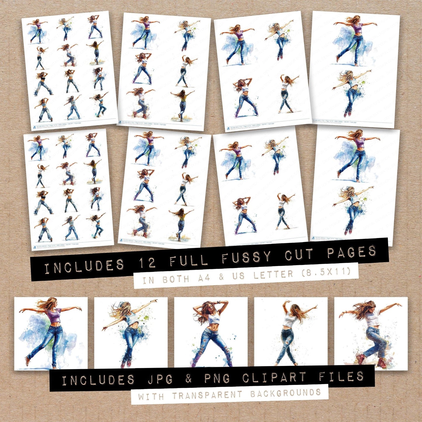 DDD010457_FC Modern Dancing Woman Set A Fussy Cut Sheets