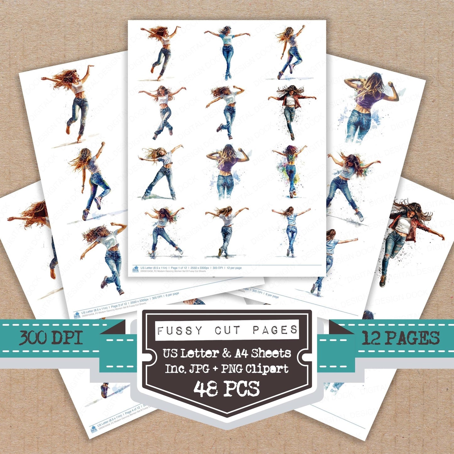 DDD010458_FC Modern Dancing Woman Set B Fussy Cut Sheets
