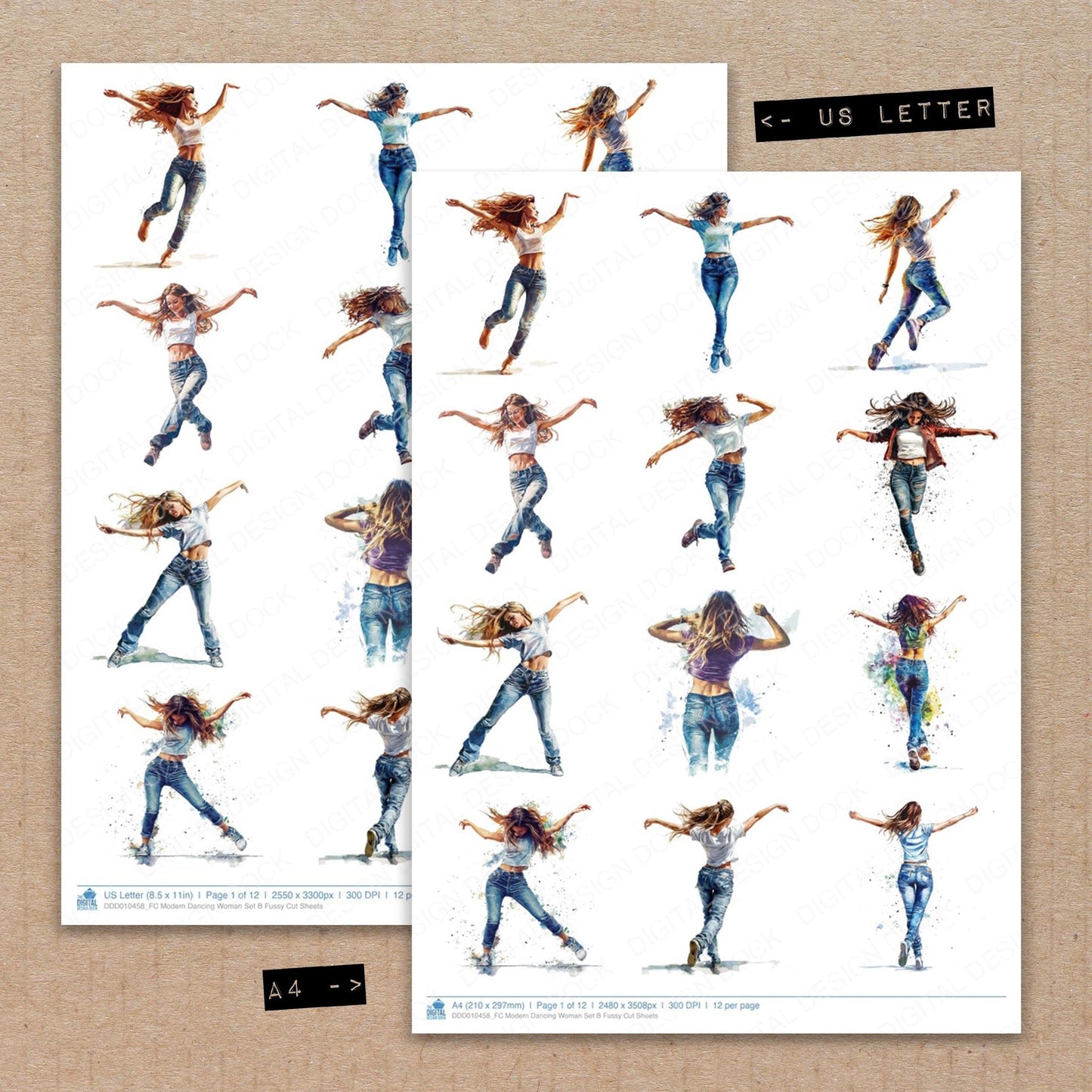 DDD010458_FC Modern Dancing Woman Set B Fussy Cut Sheets