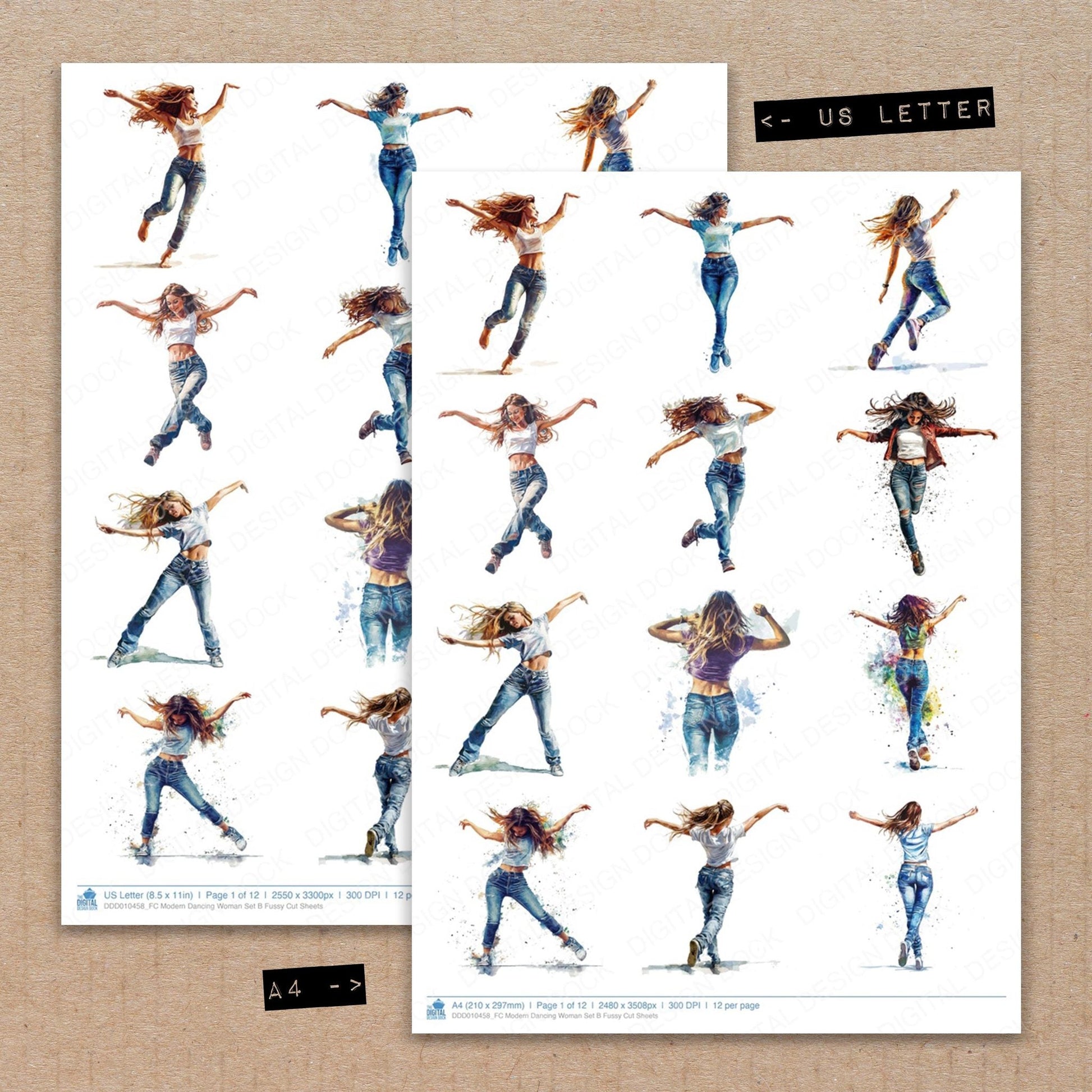 DDD010458_FC Modern Dancing Woman Set B Fussy Cut Sheets