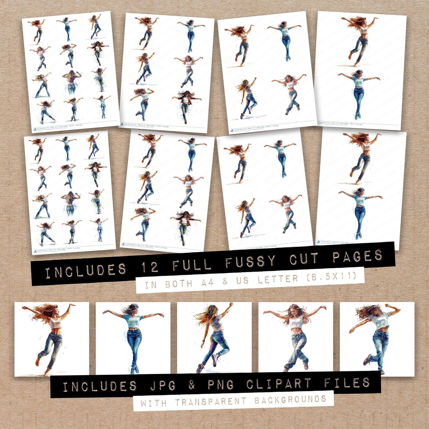DDD010458_FC Modern Dancing Woman Set B Fussy Cut Sheets