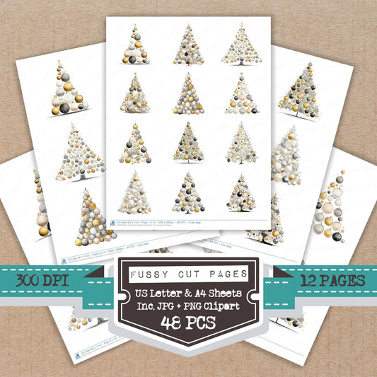 DDD010459_FC Modern Metallic Christmas Tree Fussy Cut Sheets