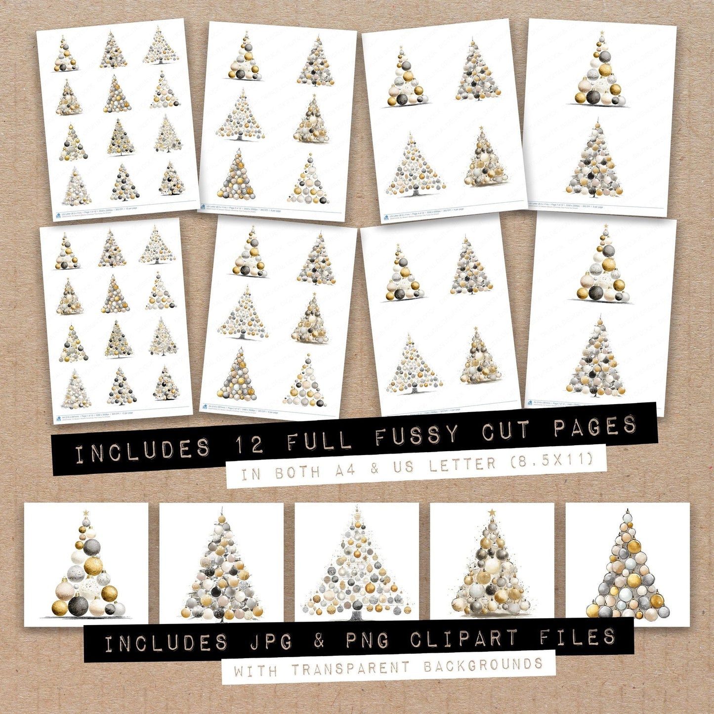 DDD010459_FC Modern Metallic Christmas Tree Fussy Cut Sheets