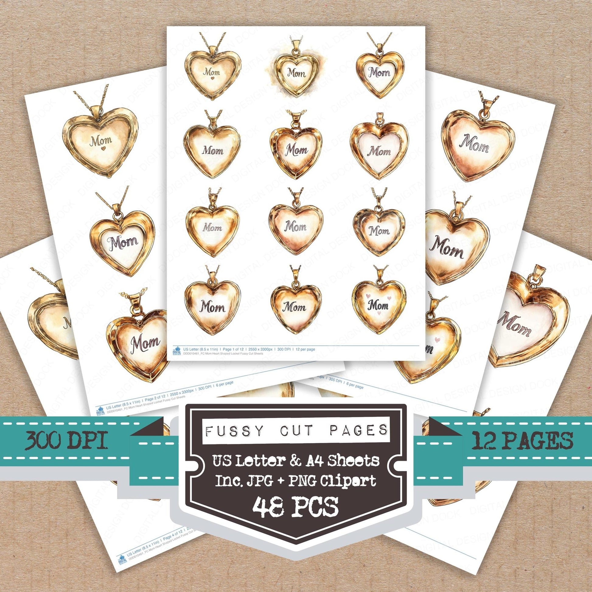 DDD010461_FC Mom Heart Shaped Locket Fussy Cut Sheets