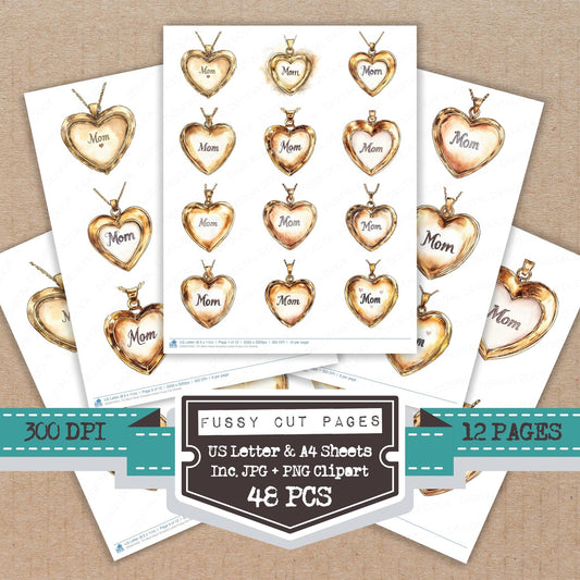 DDD010461_FC Mom Heart Shaped Locket Fussy Cut Sheets