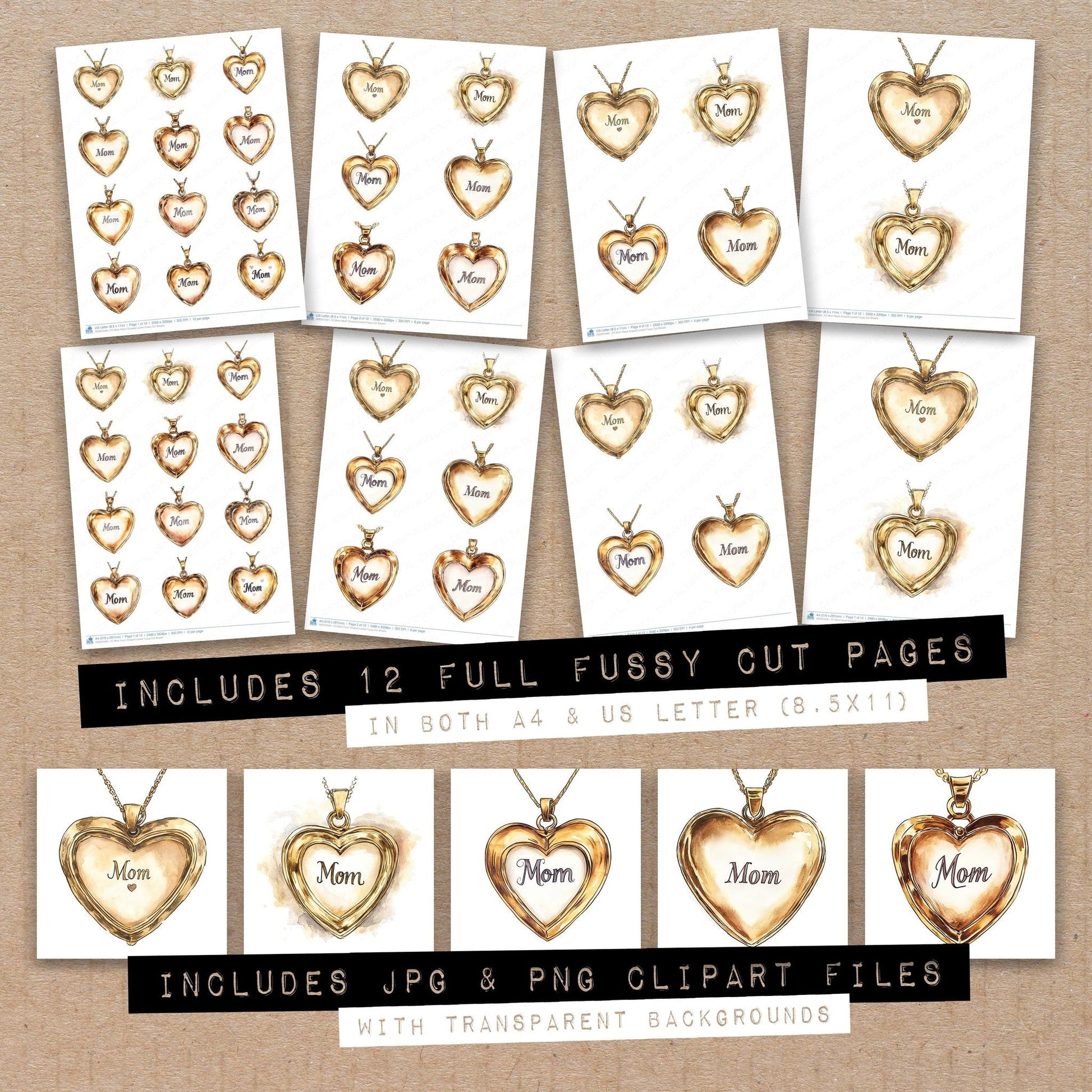 DDD010461_FC Mom Heart Shaped Locket Fussy Cut Sheets