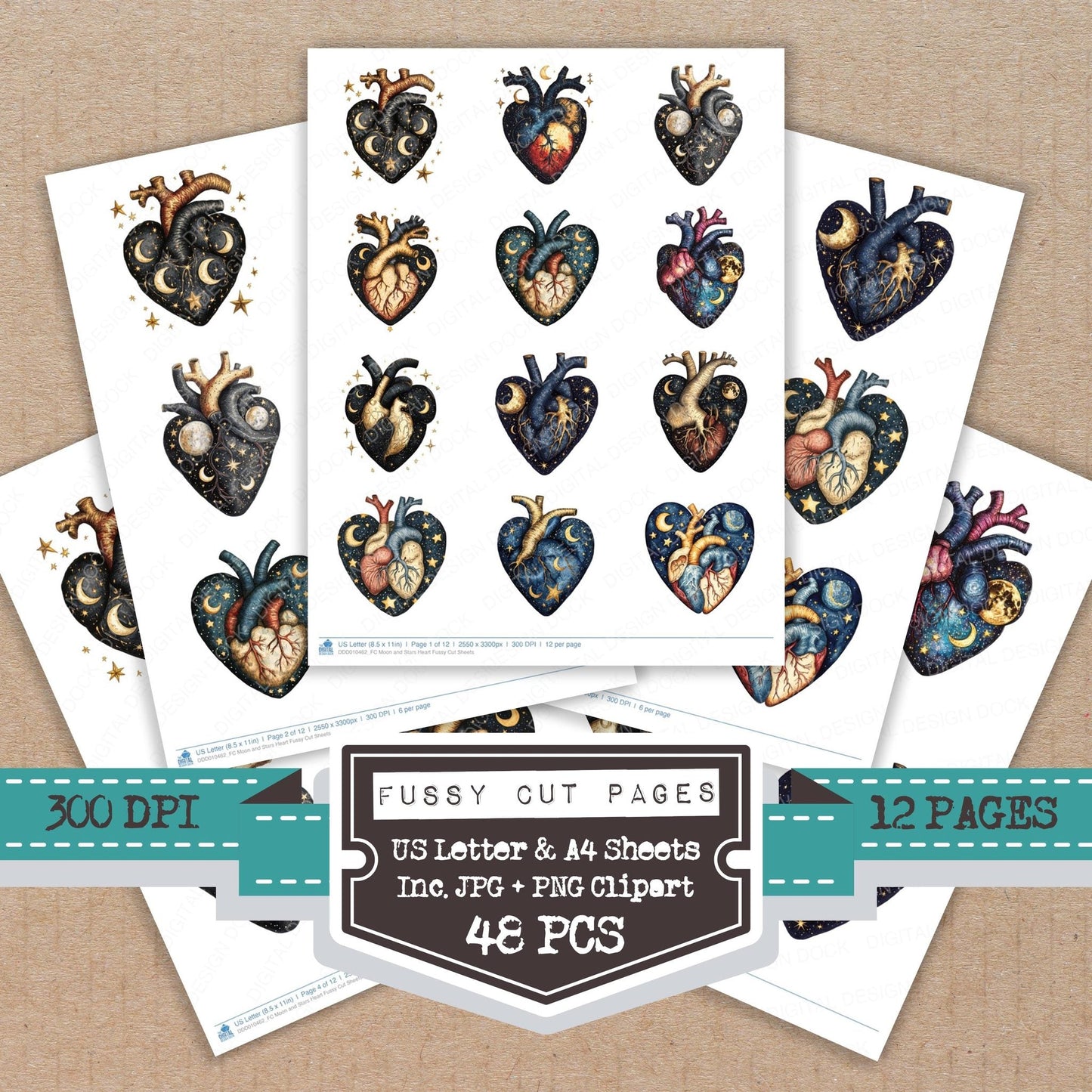 DDD010462_FC Moon and Stars Heart Fussy Cut Sheets