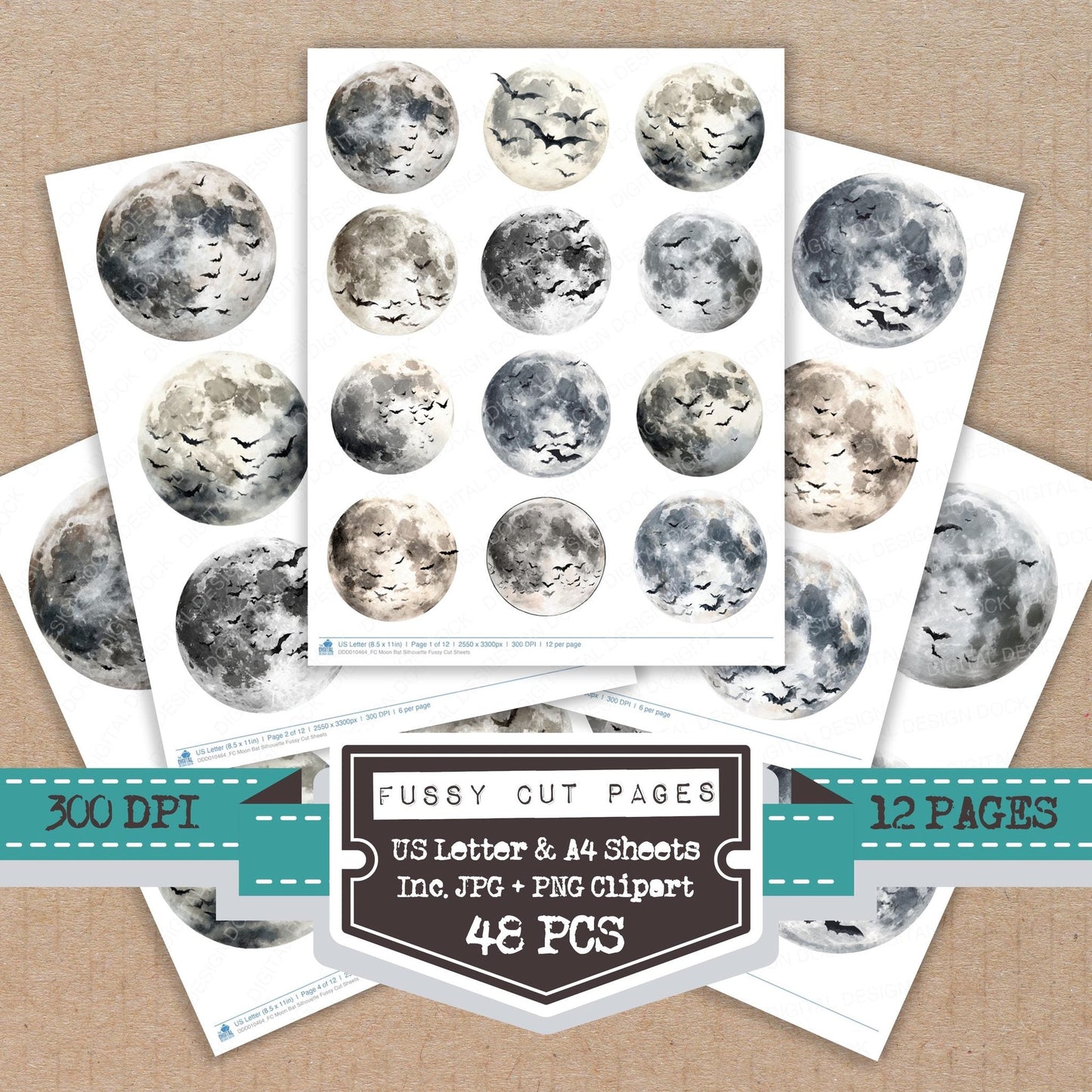 DDD010464_FC Moon Bat Silhouette Fussy Cut Sheets