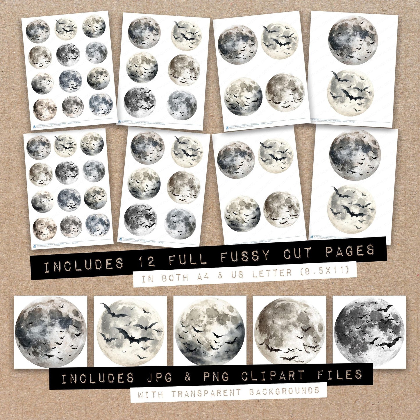 DDD010464_FC Moon Bat Silhouette Fussy Cut Sheets