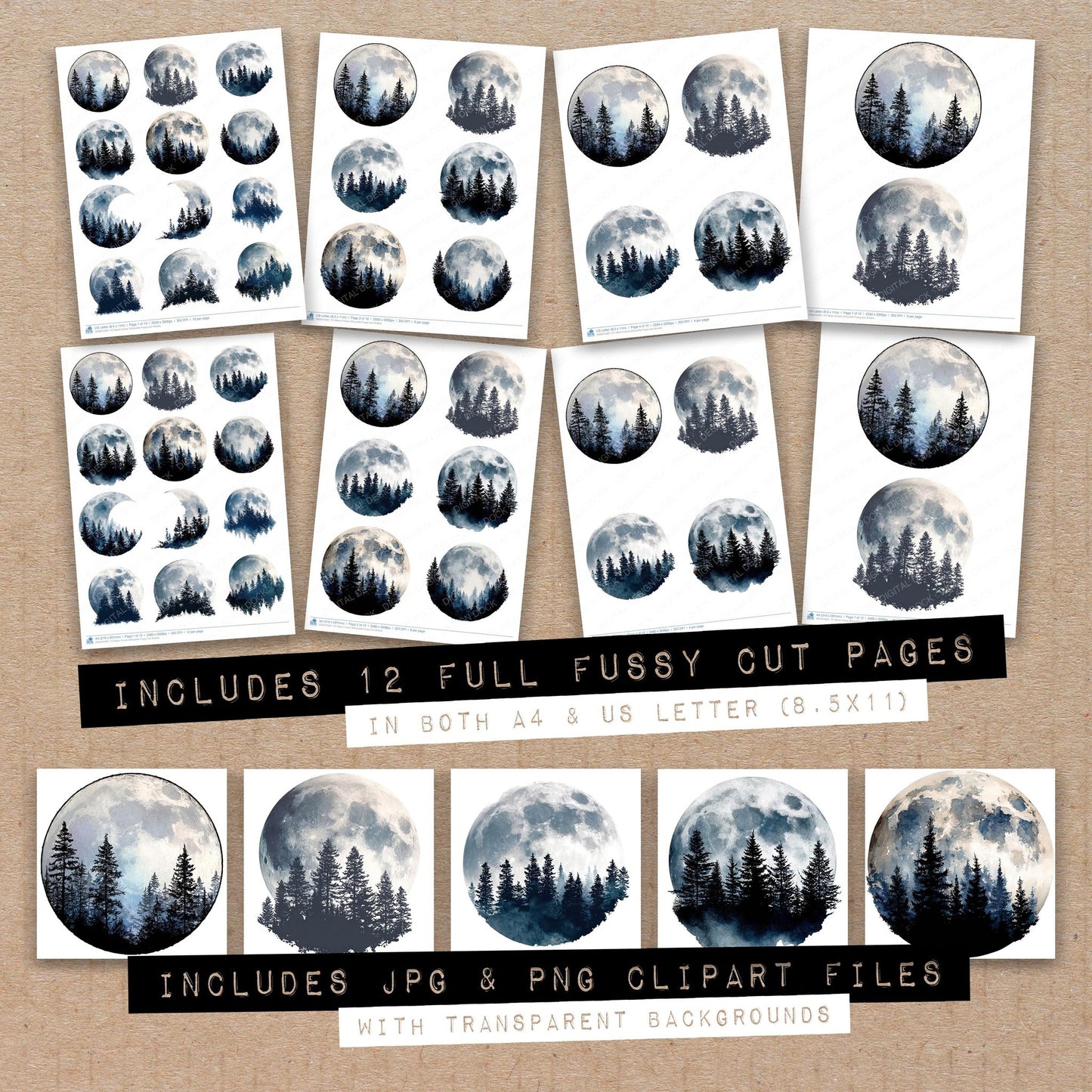 Moon Forest Silhouette Fussy Cut Sheets (DDD010467)