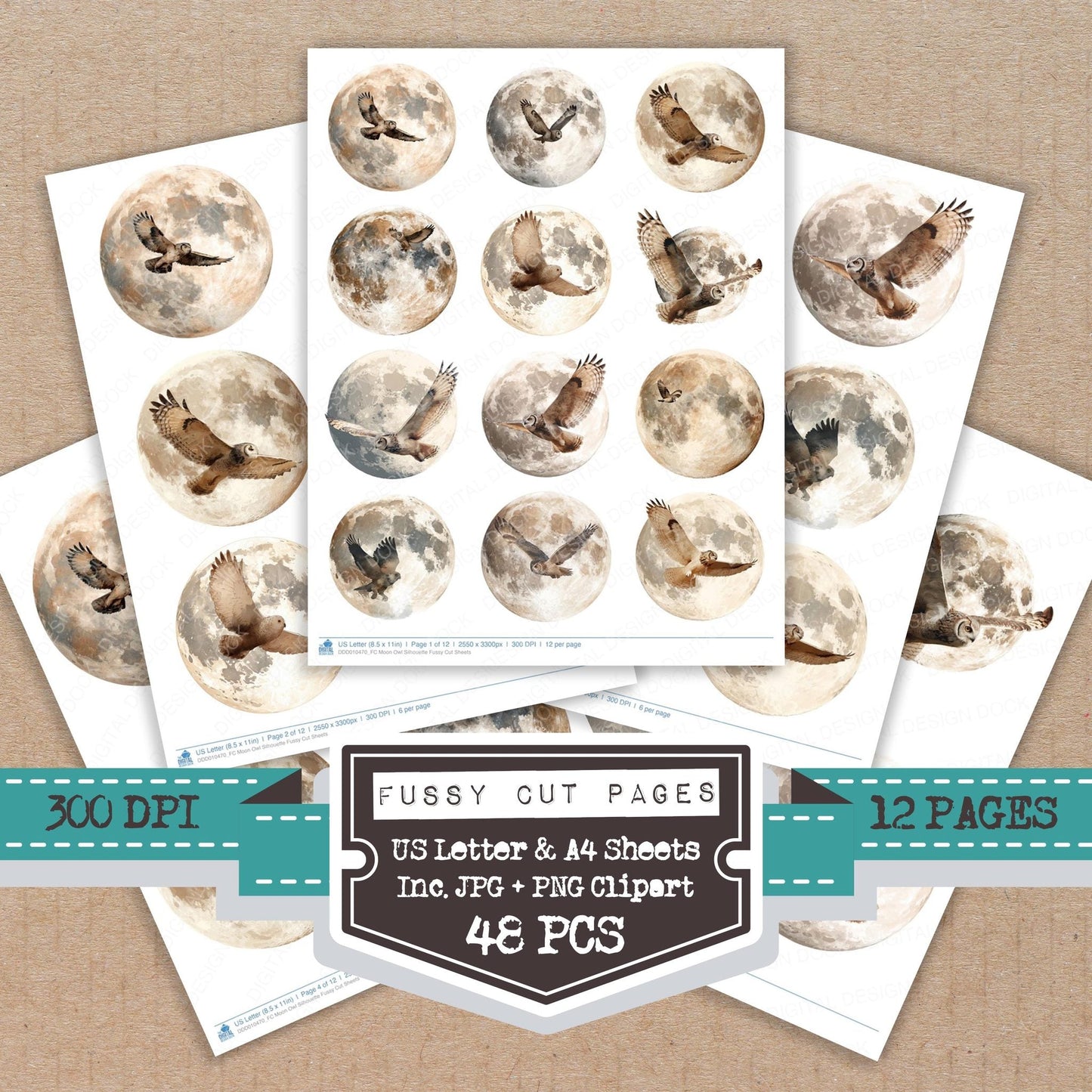 DDD010470_FC Moon Owl Silhouette Fussy Cut Sheets