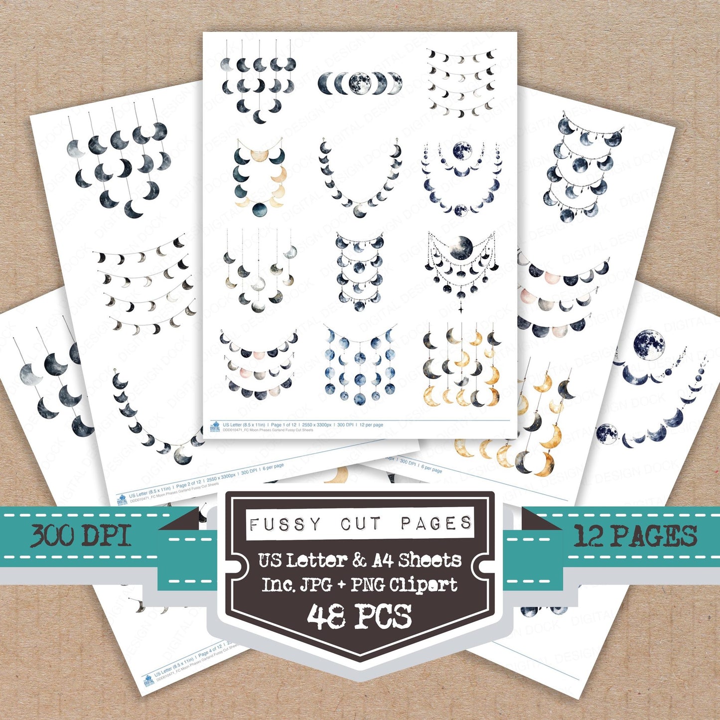 Moon Phases Garland Fussy Cut Sheets (DDD010471)