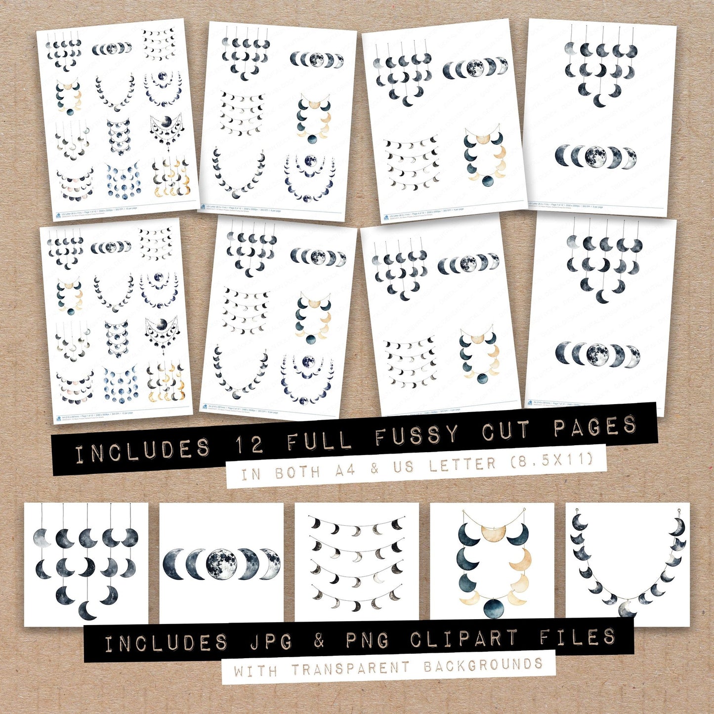Moon Phases Garland Fussy Cut Sheets (DDD010471)
