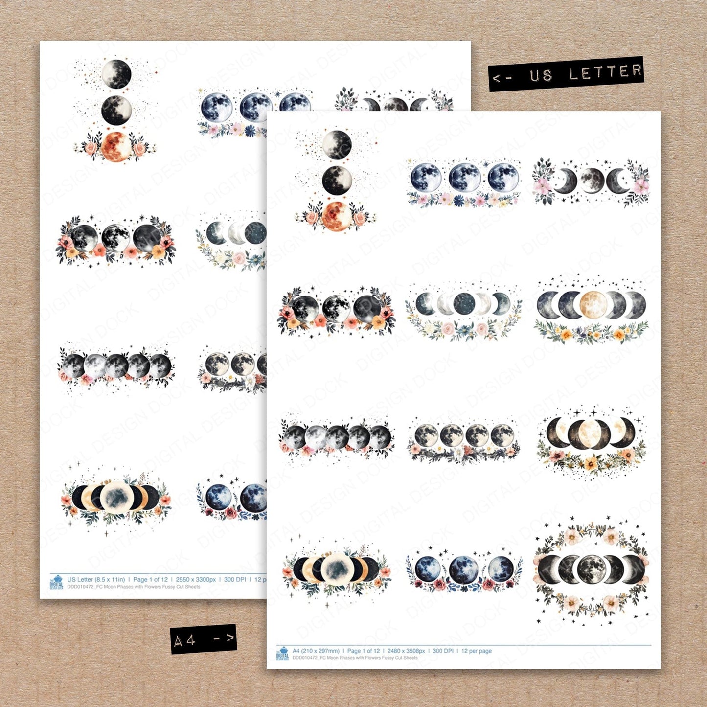 DDD010472_FC Moon Phases with Flowers Fussy Cut Sheets