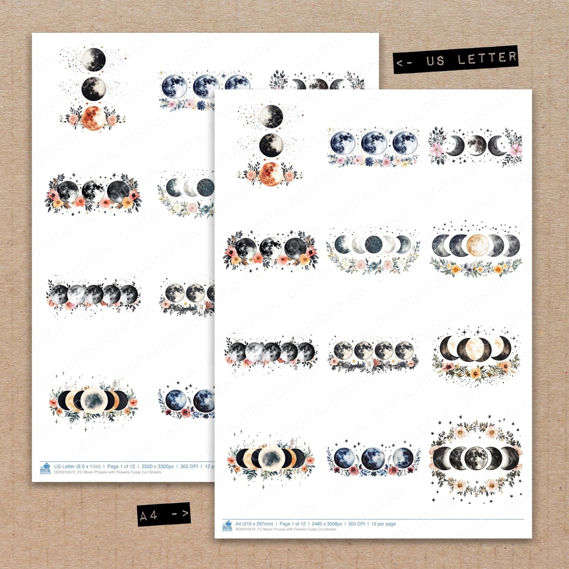 DDD010472_FC Moon Phases with Flowers Fussy Cut Sheets