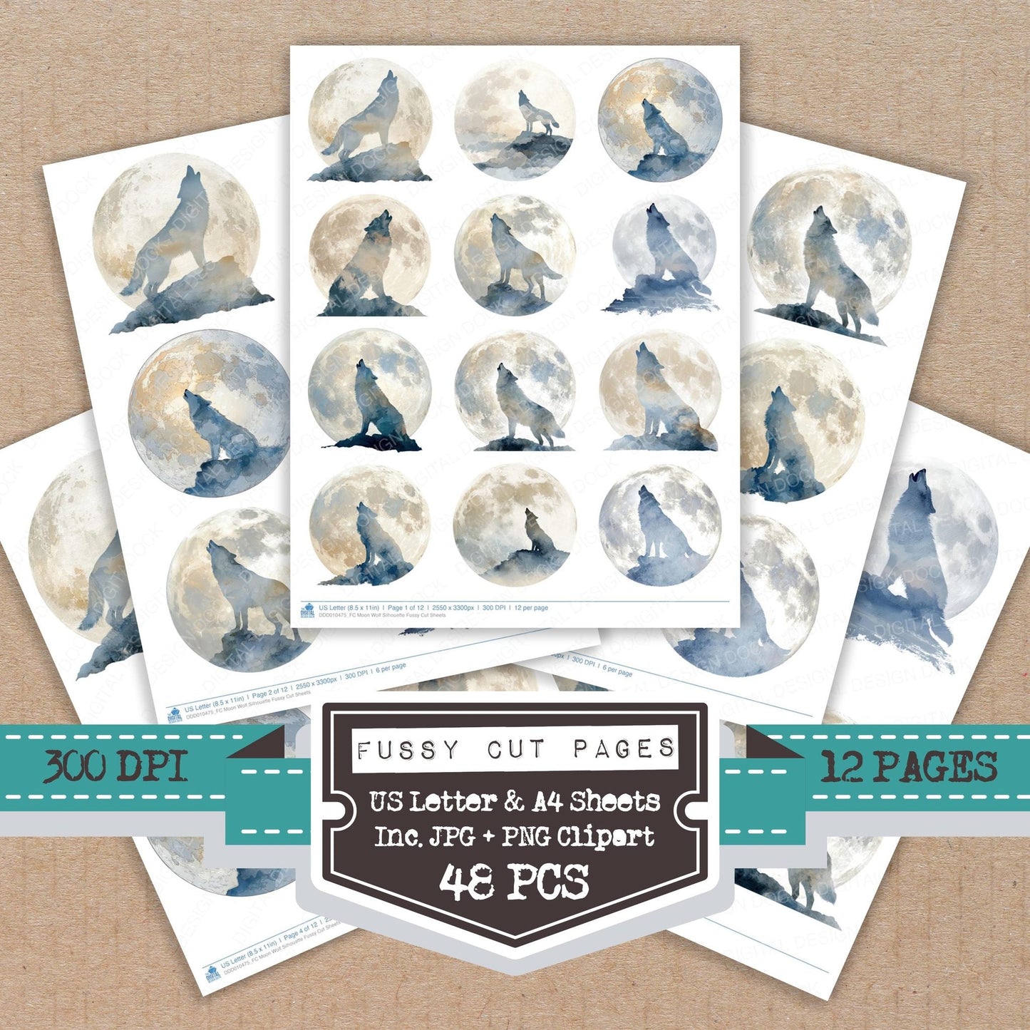 DDD010475_FC Moon Wolf Silhouette Fussy Cut Sheets