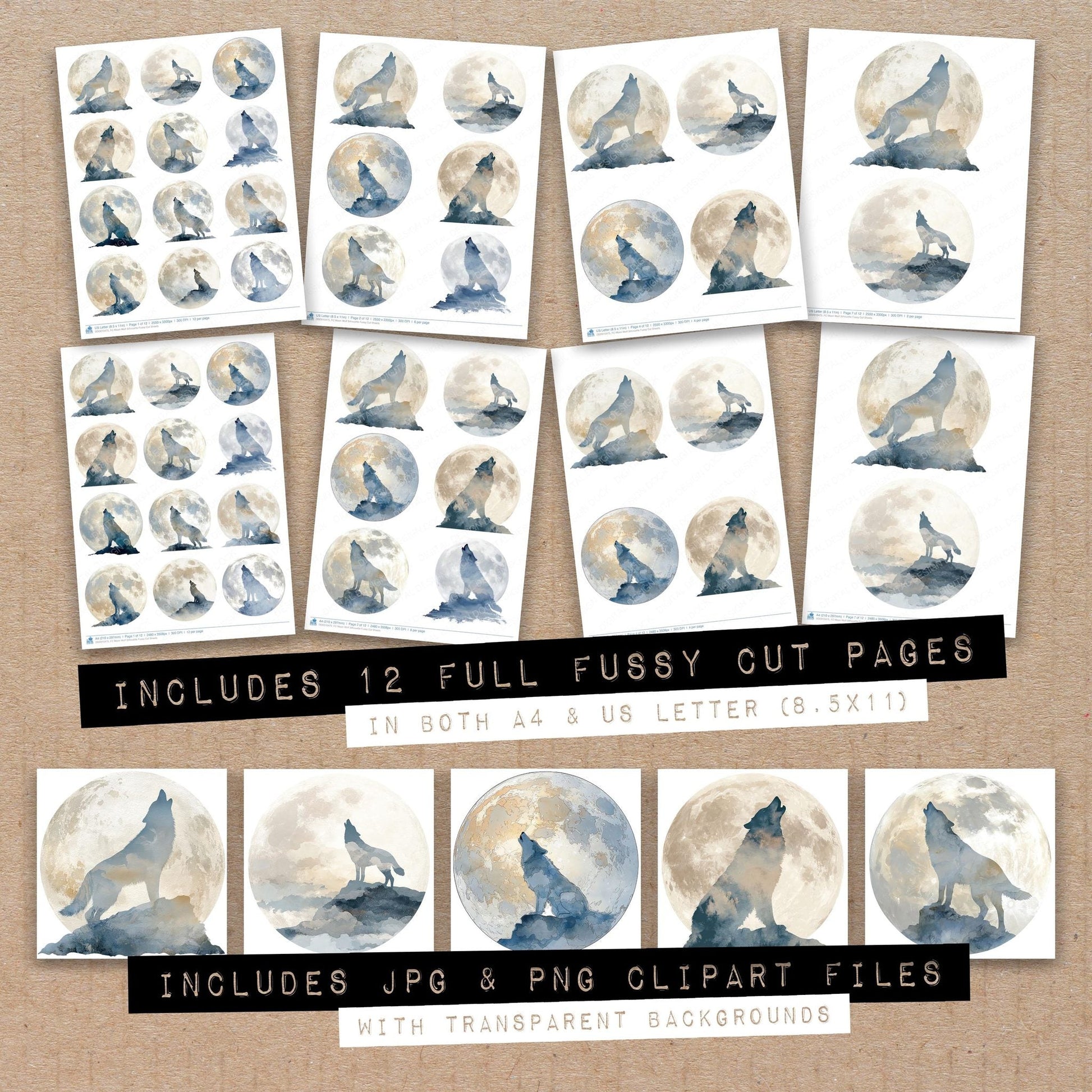 DDD010475_FC Moon Wolf Silhouette Fussy Cut Sheets