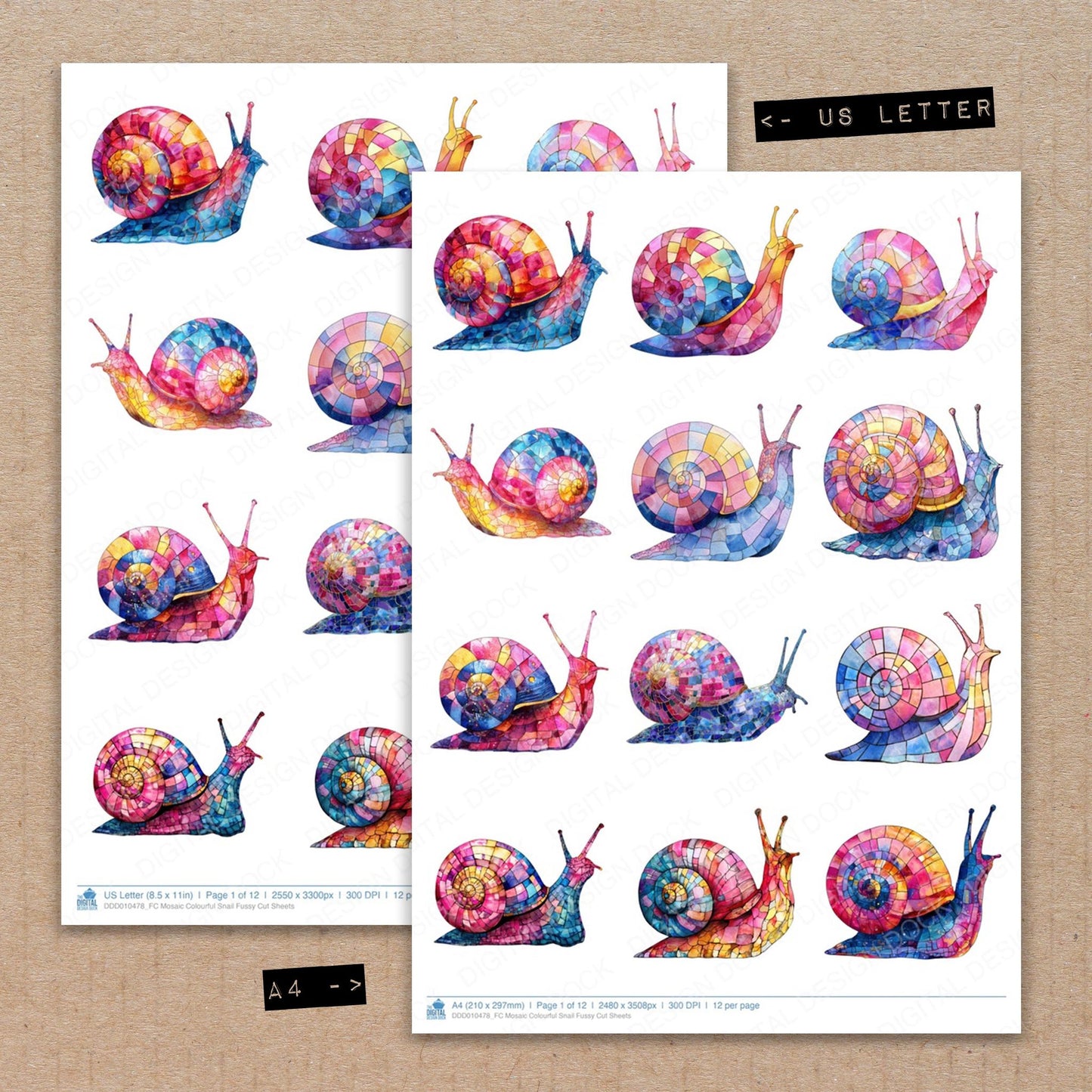 Mosaic Colourful Snail Fussy Cut Sheets (DDD010478)