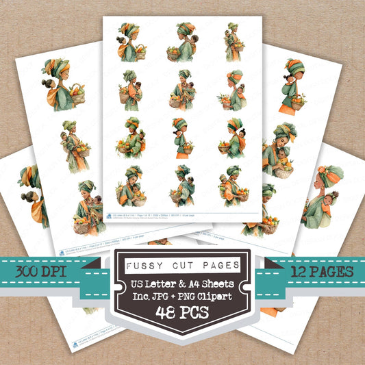 DDD010484_FC Mother Carrying Child and Basket Fussy Cut Sheets