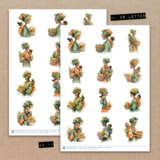 DDD010484_FC Mother Carrying Child and Basket Fussy Cut Sheets