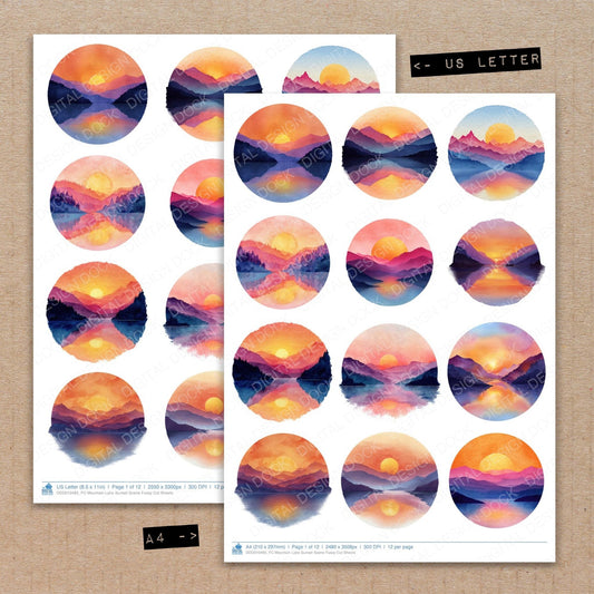 DDD010485_FC Mountain Lake Sunset Scene Fussy Cut Sheets