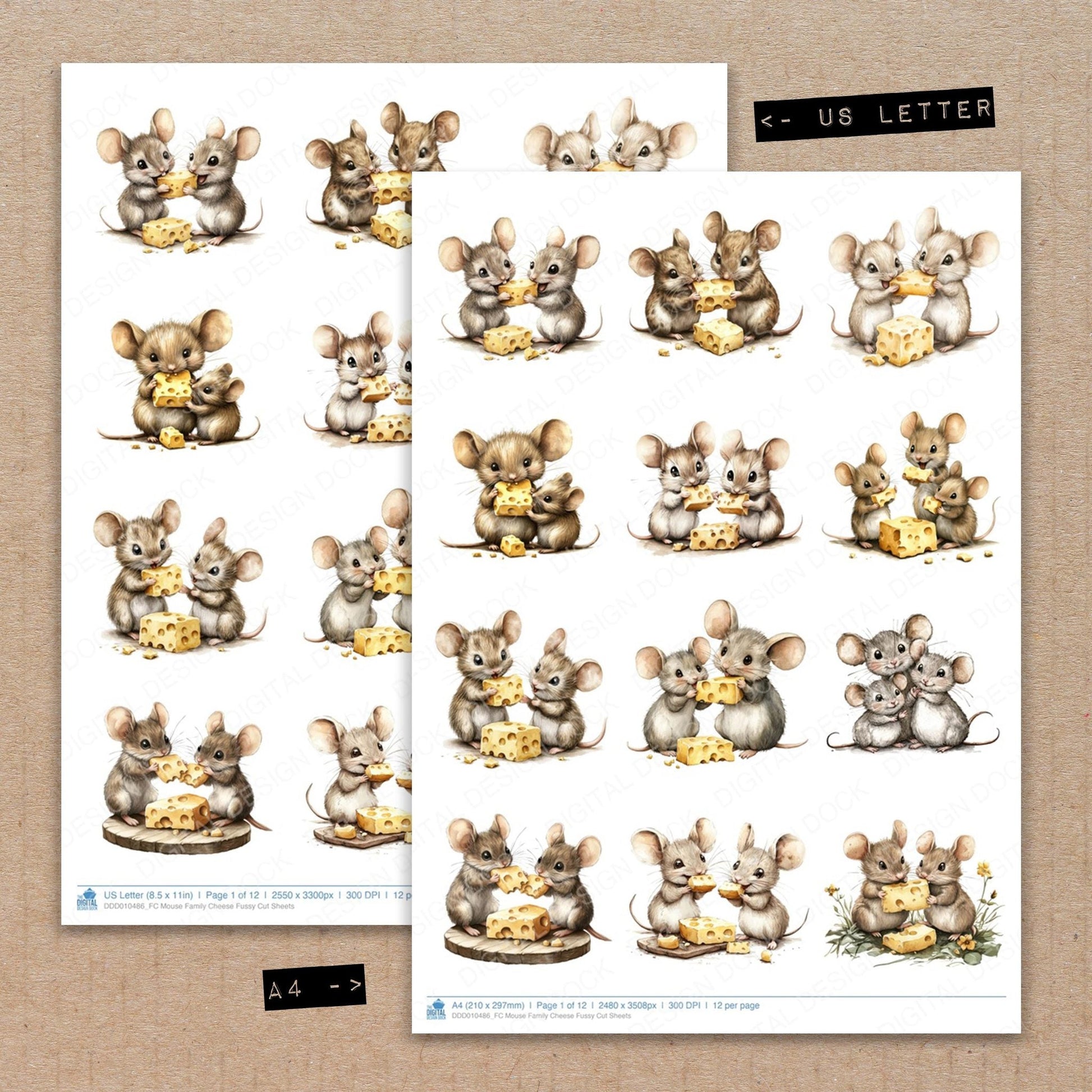 DDD010486_FC Mouse Family Cheese Fussy Cut Sheets
