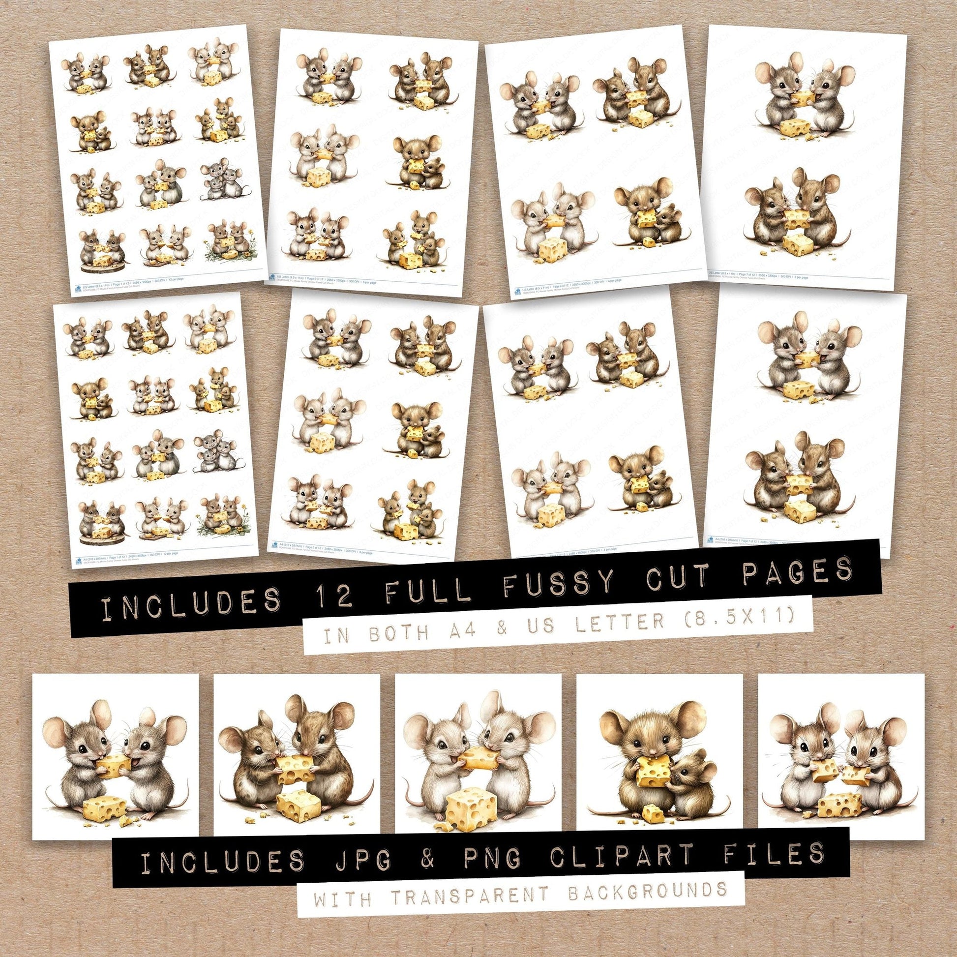 DDD010486_FC Mouse Family Cheese Fussy Cut Sheets