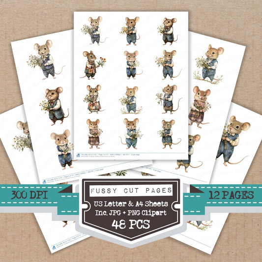DDD010487_FC Mouse Holding Flowers Fussy Cut Sheets