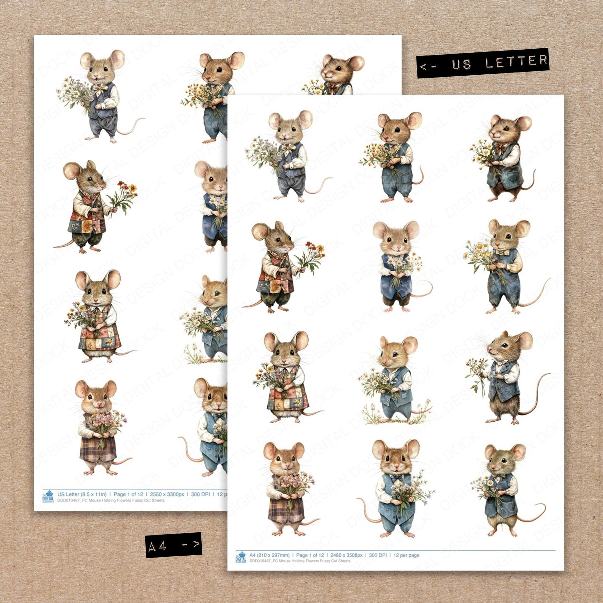 DDD010487_FC Mouse Holding Flowers Fussy Cut Sheets