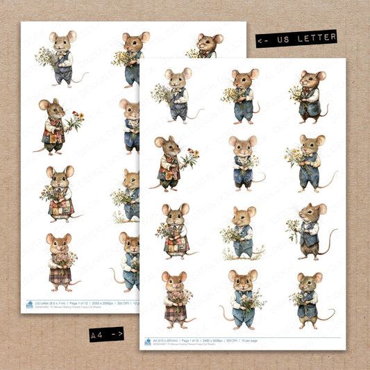 DDD010487_FC Mouse Holding Flowers Fussy Cut Sheets