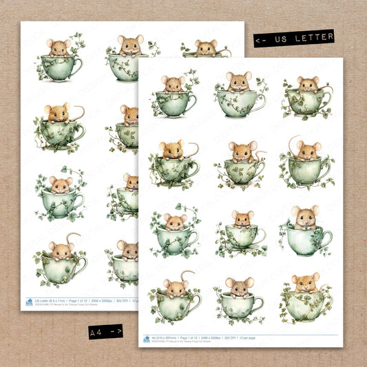 Mouse in Ivy Teacup Fussy Cut Sheets (DDD010488)