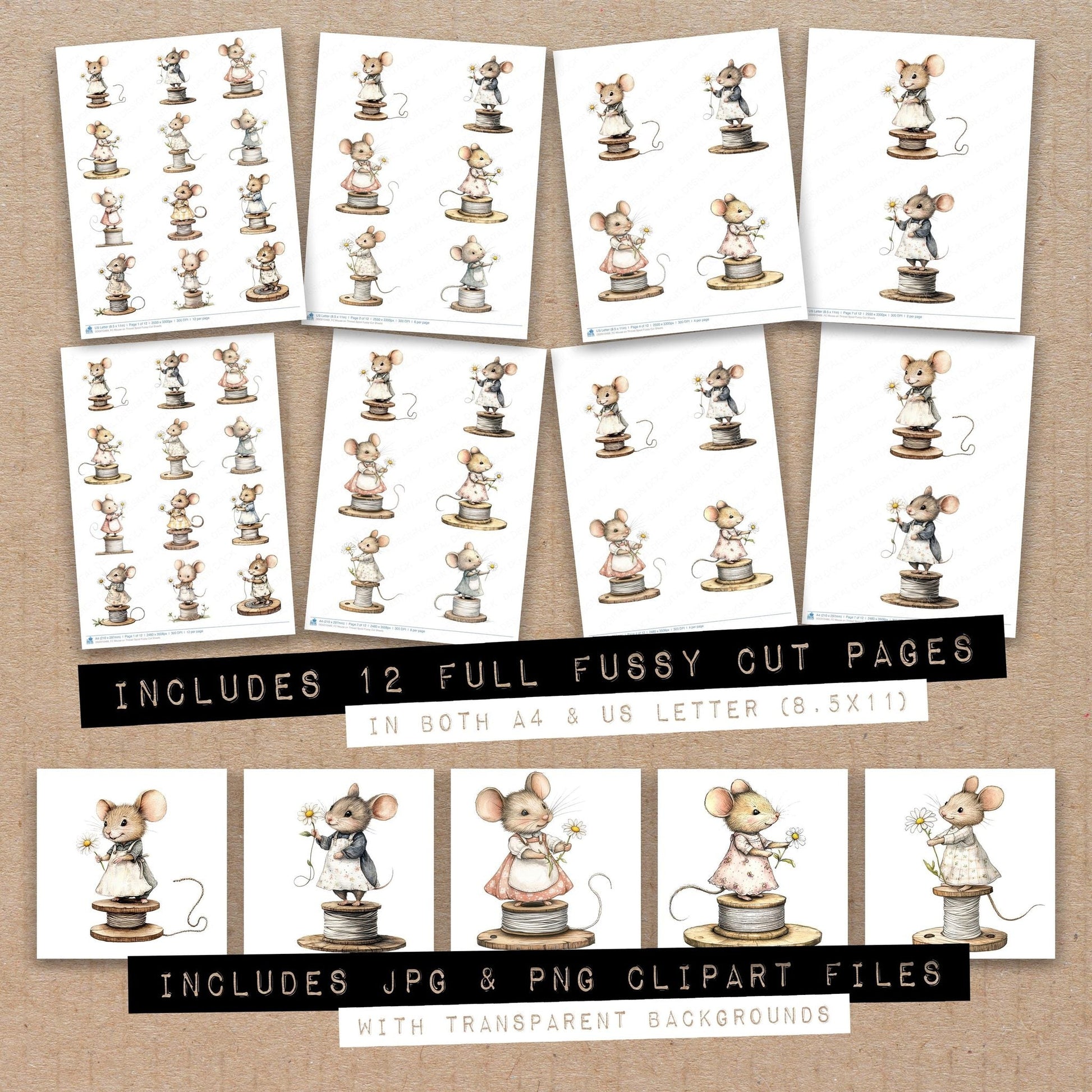 DDD010489_FC Mouse on Thread Spool Fussy Cut Sheets