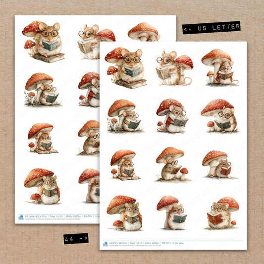 DDD010490_FC Mouse Reading Under Mushroom Fussy Cut Sheets